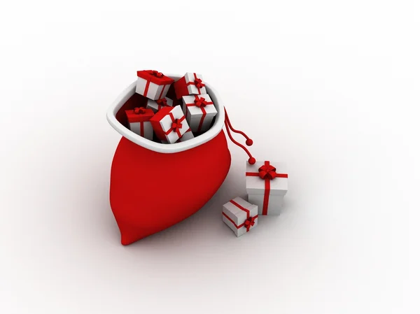 Ilustración de Navidad 3D Santa Bolsas y Regalos —  Fotos de Stock