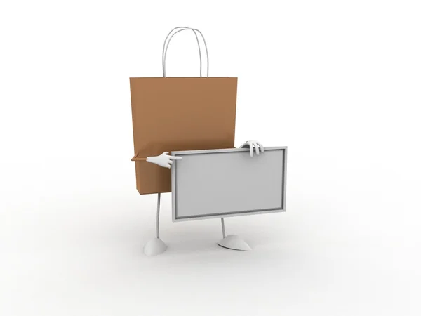 Conceptual Shopping Bag și White Board — Fotografie, imagine de stoc