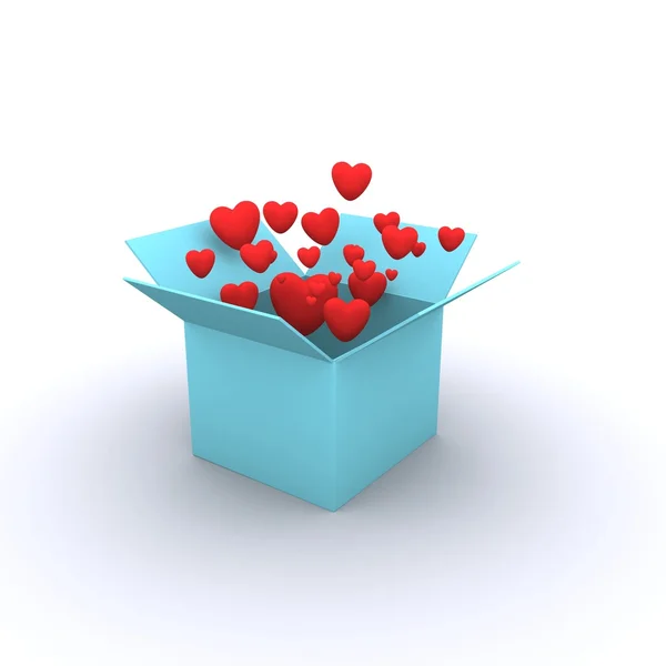 Caixa azul com coração vermelho — Fotografia de Stock