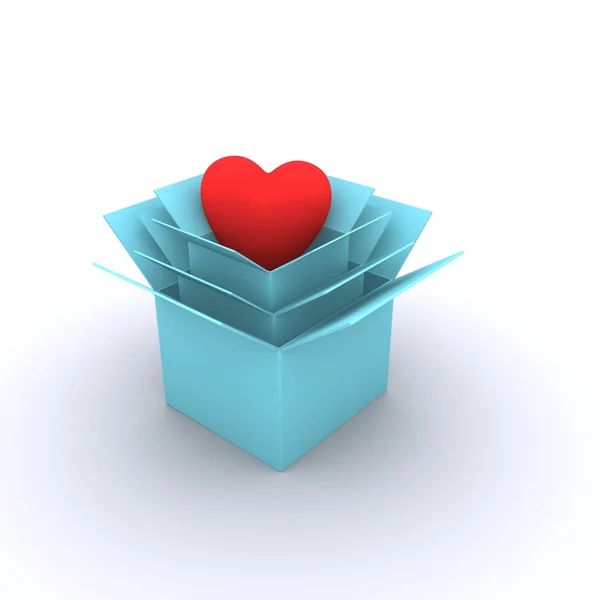 Одаренное сердце в голубой коробке — стоковое фото