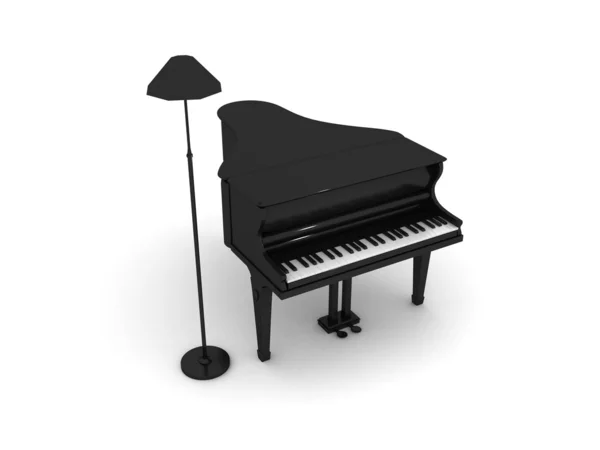 Svart piano med svart lampa — Stockfoto