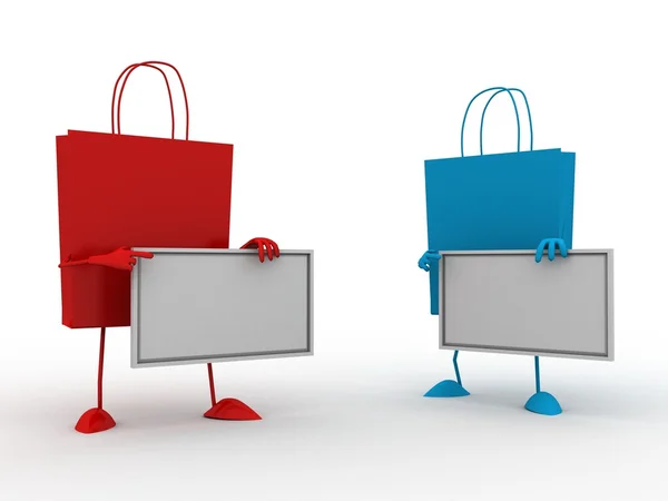 Sacos de compras azuis N vermelhos — Fotografia de Stock