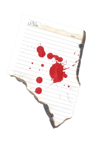 Grunge Burnt Diary Page With Blood Stains — Stock Photo, Image