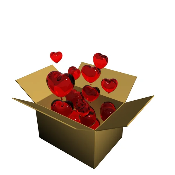Parlak kırmızı kalp kavramı kutu — Stok fotoğraf