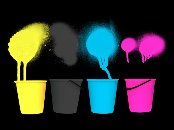 CMYK sprej barva kbelíku — Stock fotografie