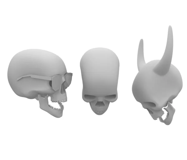 3d crânios cabeças com chifre — Fotografia de Stock
