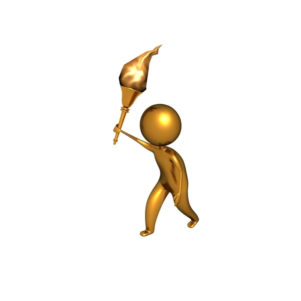 Golden Man Walking With Torch — Stock Photo, Image