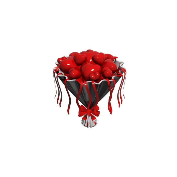 鍋に光沢のある赤いハートの花 — ストック写真