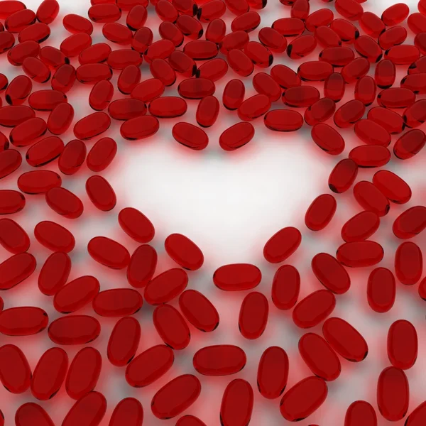 Design de coração branco com cápsulas vermelhas — Fotografia de Stock