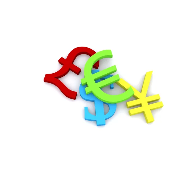 Colored Currency 3d Symbols — Stock Photo, Image