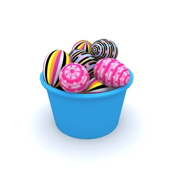 Uova di Pasqua in secchio blu — Foto Stock