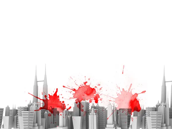 Röd splashy urban byggnad — Stockfoto