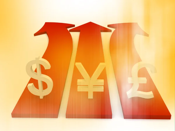 Simbolo di valuta stile sfocatura sulla freccia — Foto Stock