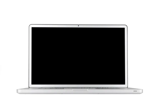 Laptop ile a siyah perde izole — Stok fotoğraf