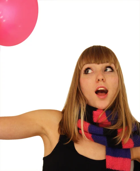 Girl plays with a balloon — Stock Photo, Image