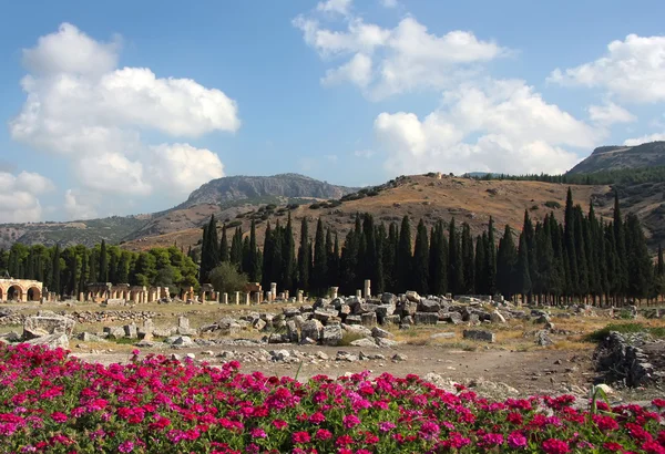 Prachtig uitzicht van Hiërapolis, oude rome stad Rechtenvrije Stockafbeeldingen