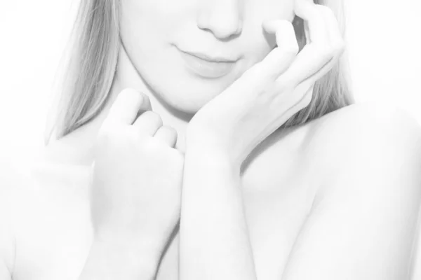 Молода жінка плече на білому тлі Ліцензійні Стокові Фото