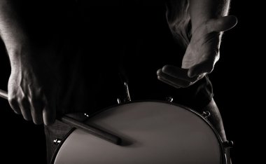 Playing repinique (rep; repique; two-headed Brazilian drum); toned monochr clipart