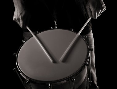Playing repinique (rep, repique, two-headed Brazilian drum) , toned monochr clipart