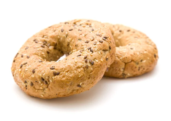 stock image Two multigrain bagels; isolated on white