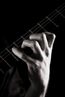 Major seventh chord (Amaj7) on electric guitar; toned monochrome image clipart