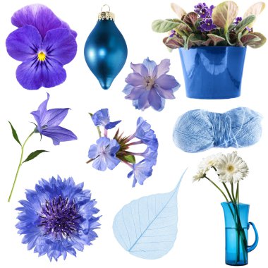 Blue objects collection, isolated on white clipart