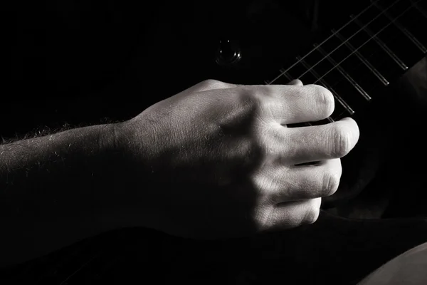 Fingerpicking Guitarra Eléctrica Imagen Monocromática Tonificada —  Fotos de Stock