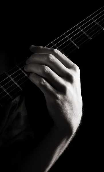 Sexto acorde menor (Am6) na guitarra elétrica; imagem monocromática tonificada — Fotografia de Stock