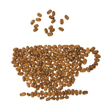 Coffee art - coffee cup made of coffee beans; isolated on white background; clipart