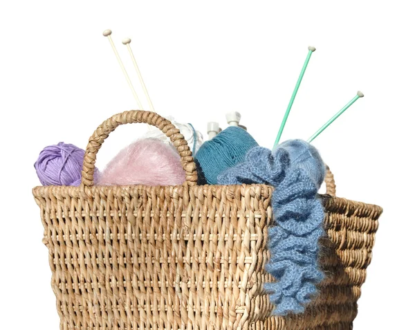 Overflowing Knitter Basket Isolated White — Stock Photo, Image