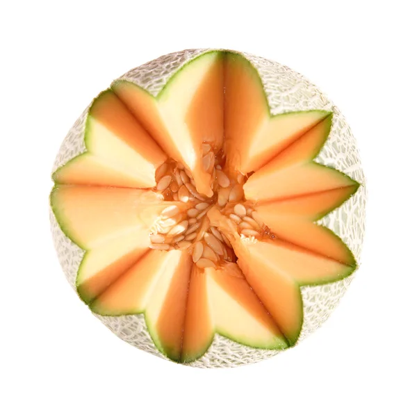 Cantaloupe Melon Atas Dipotong Dalam Bentuk Bunga Terisolasi — Stok Foto