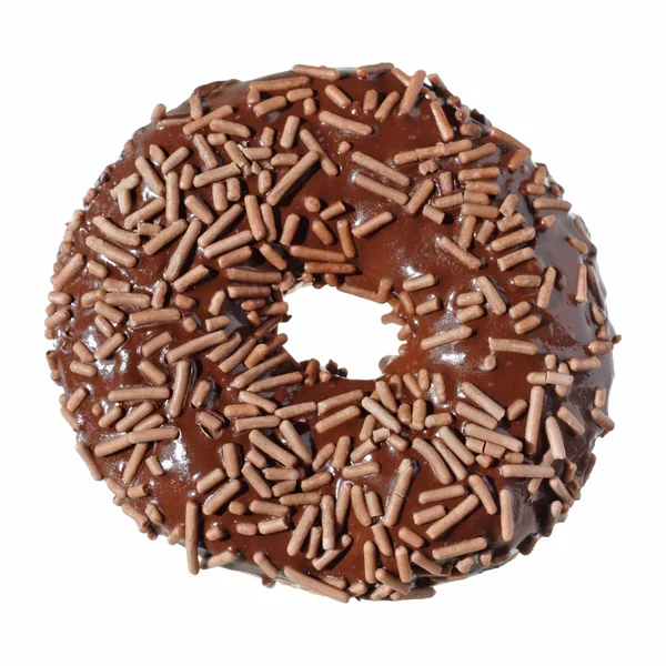 Chocolate doughnut, sprinkles and iscing, isolated — Stock Photo, Image