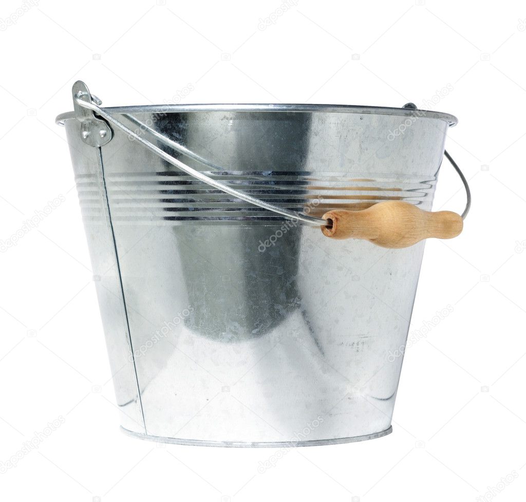 Galvanized steel bucket, isolated, on white background