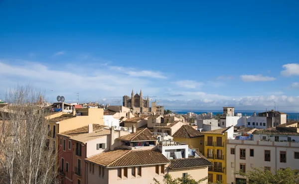Palma de Mallorca; pohled přes střechy od staré město wal — Stock fotografie