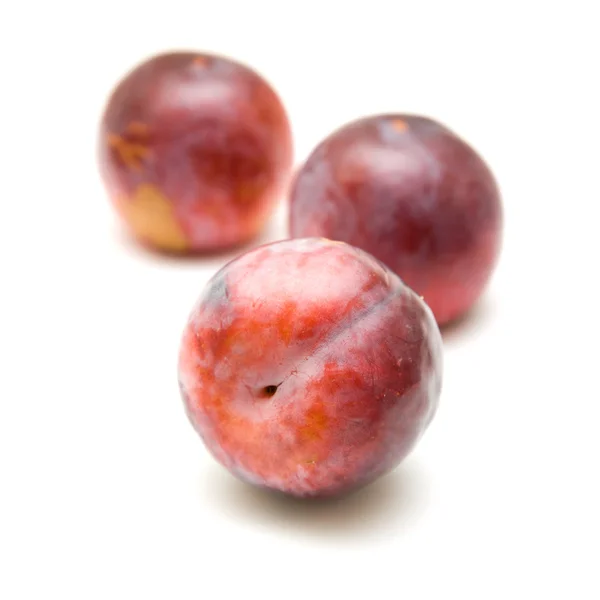 Red large plums isolated on white background — Stock Photo, Image