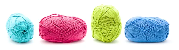 Reihe Von Baumwollstrickgarnbällchen Verschiedenen Leuchtenden Farben — Stockfoto
