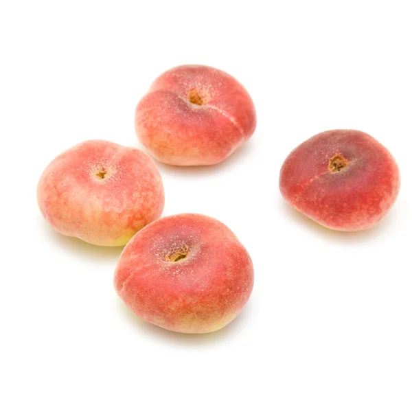 Pêssegos Donut Isolados Branco Paraguai Saturn Peaches Chinese Flat Peaches — Fotografia de Stock