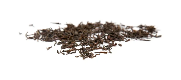 Rozproszone Suchej Czarnej Herbaty Liści Białym Tle — Zdjęcie stockowe