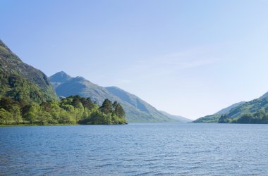 Loch shiel, Scotland, Highlands, lake, beautiful, mountains, blue, sky, water, bright, green, greenery, tree, shore, perspactive, aerial, nature, wilderness, be clipart