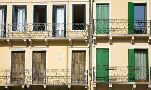 Padova; Italy; Narrow balconies with metal railings