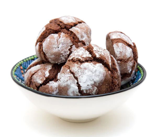 Home made chocolate bisquits in a small bowl — Stock Photo, Image