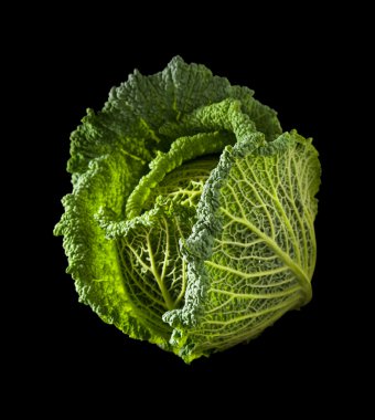 Savoy cabbage head isolated on black background; clipart