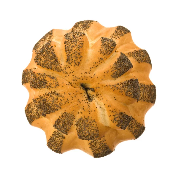 Pão de semente de papoila rústico isolado sobre fundo branco — Fotografia de Stock
