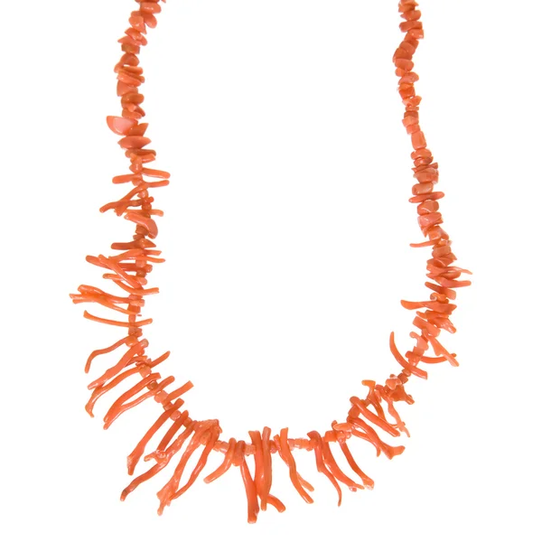 Simple necklace of red-orange coral branches isolated on white background — Stock Photo, Image