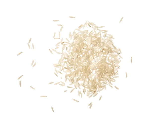 Жменька, якщо довгозернистий мазковий білий басматі рис ізольований на білому — стокове фото