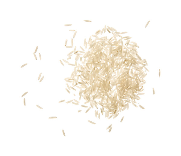 Handful if long-grained sme-transparent white basmati rice isolated on whit