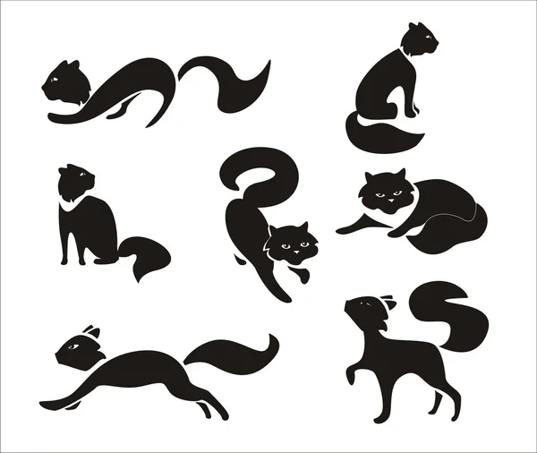 Černé Kočky Různých Pozicích Bílém Pozadí — Stockový vektor