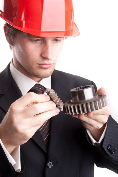 Engineer with gears — Stock Photo, Image
