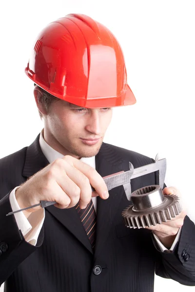 Engineer measure a gear — Stock Photo, Image