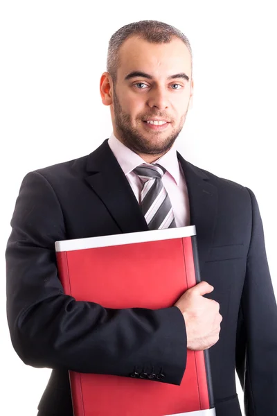 Young Businessman Laptop Isolated White Standing — Stock Photo, Image